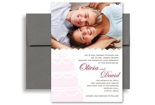 Pink White Cake Photo Printable Wedding Invitation 5x7 in Vertical