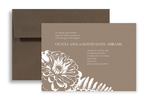 Brown White Botanical Wedding Invitation Example 7x5 in Horizontal
