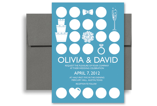 Teal Circle Pattern Cake Wedding Invitation Ideas 5x7 in Vertical