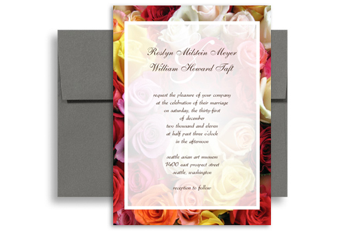 Yellow Pink White Red Roses Wedding Invitation Templates 5x7 in Vertical
